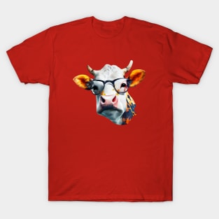Funky Cow with Glasses, Watercolor Painting T-Shirt